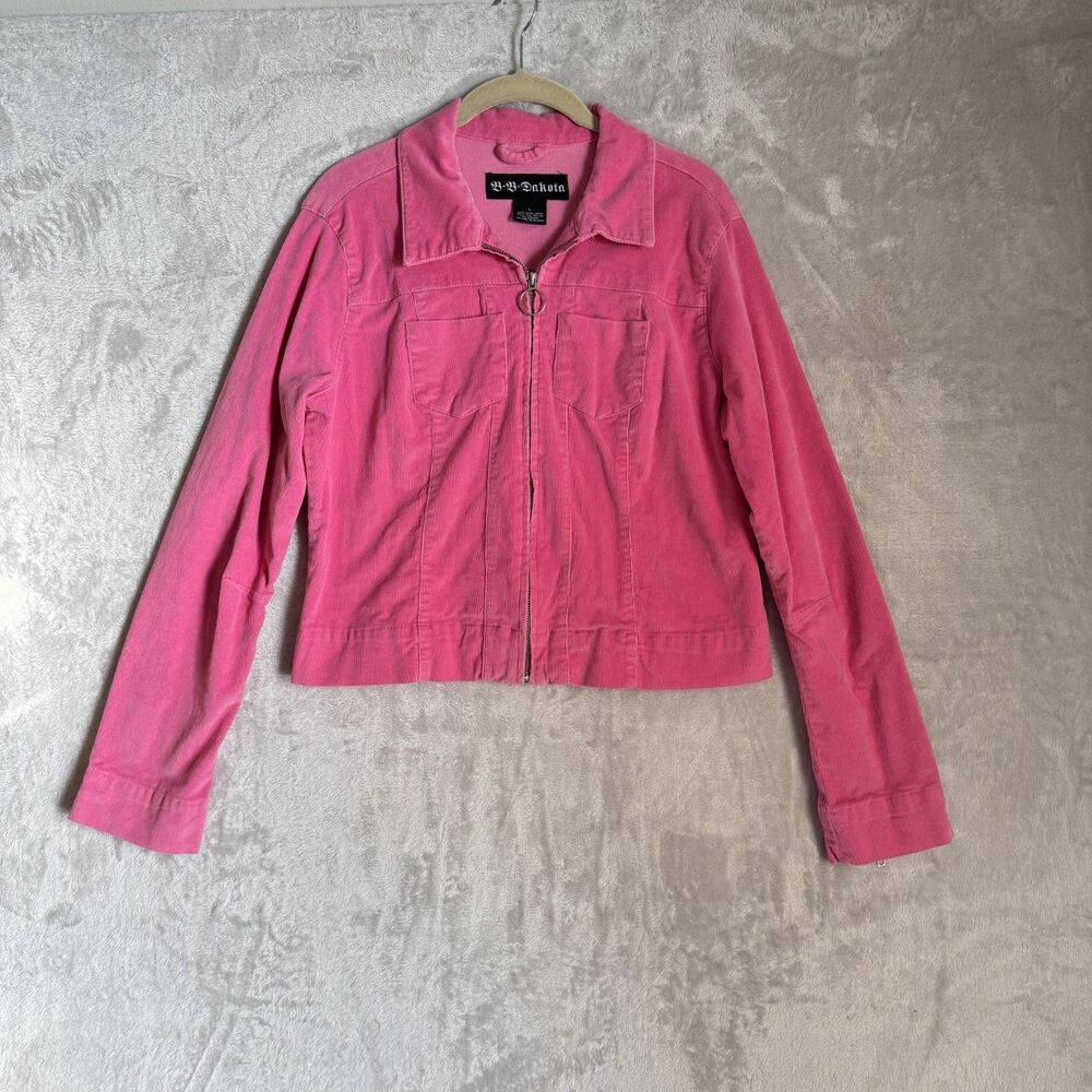 Y2K Pink Corduroy Cropped Jacket Womens Large BB Dakota Barbie Zip